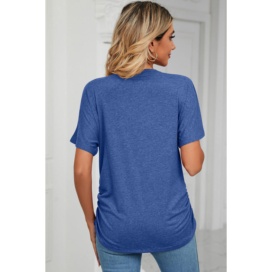 Ruched V - Neck Short Sleeve T - Shirt Apparel and Accessories