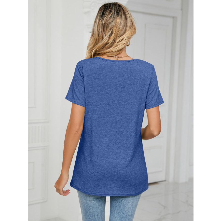 Ruched V-Neck Short Sleeve T-Shirt Apparel and Accessories