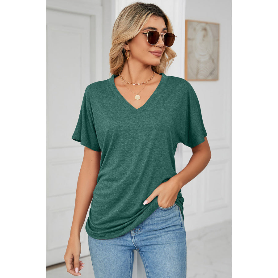 Ruched V - Neck Short Sleeve T - Shirt Apparel and Accessories