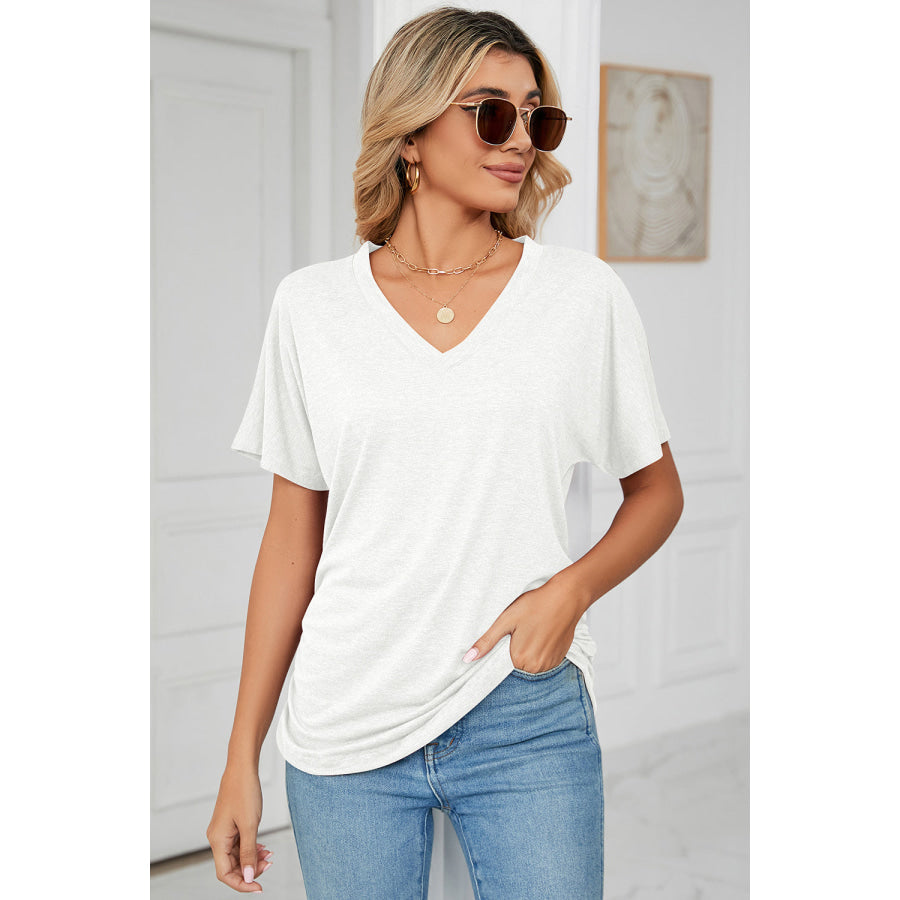 Ruched V - Neck Short Sleeve T - Shirt Apparel and Accessories