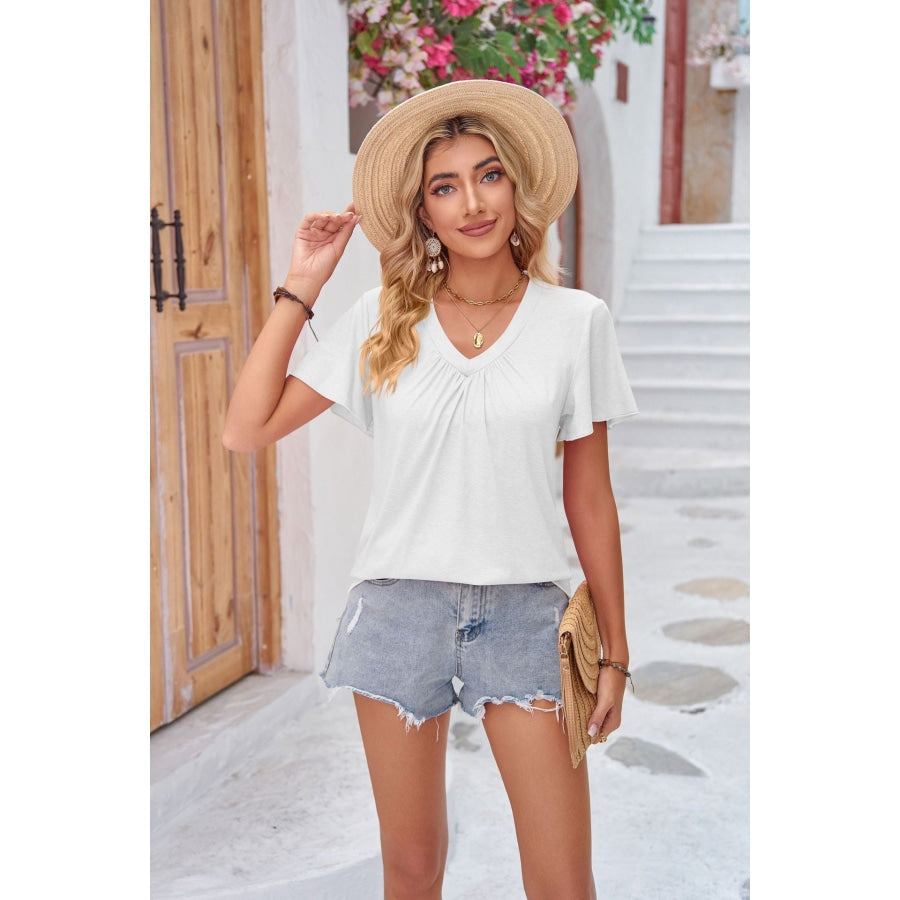 Ruched V-Neck Short Sleeve Tee