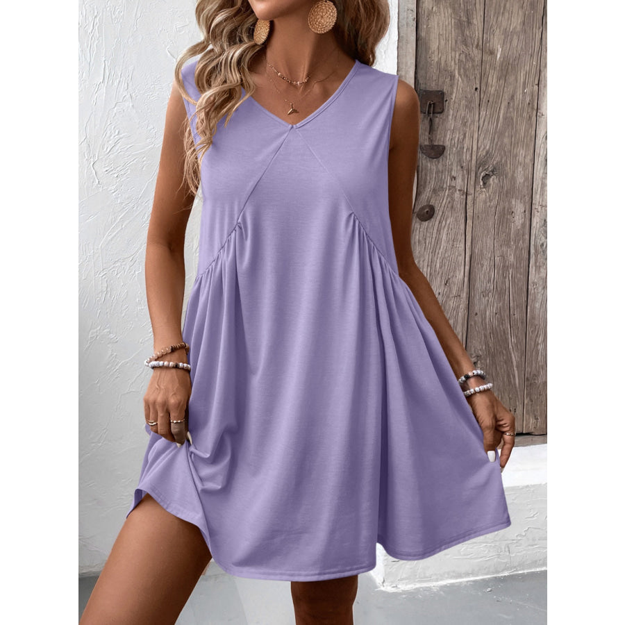 Ruched V-Neck Sleeveless Mini Dress Apparel and Accessories