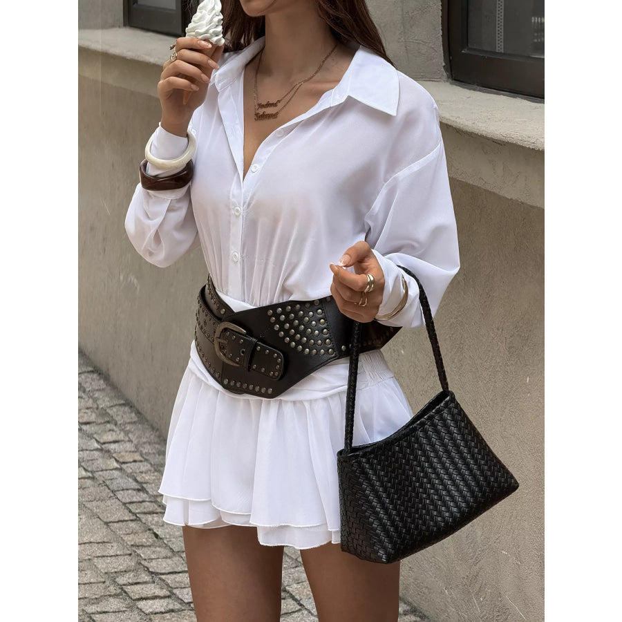 Ruched Waist Layered Ruffle Hem Shirt Dress Apparel and Accessories