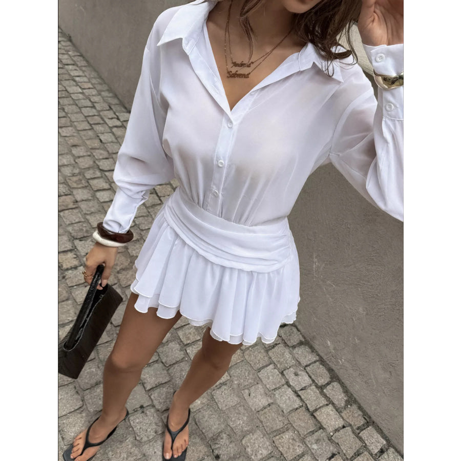 Ruched Waist Layered Ruffle Hem Shirt Dress Apparel and Accessories
