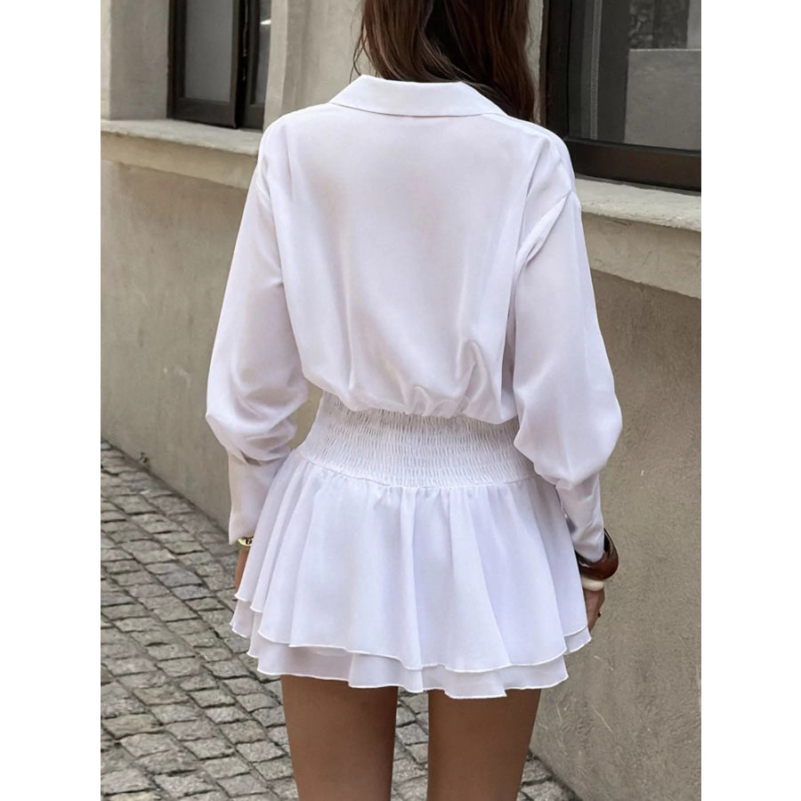 Ruched Waist Layered Ruffle Hem Shirt Dress Apparel and Accessories