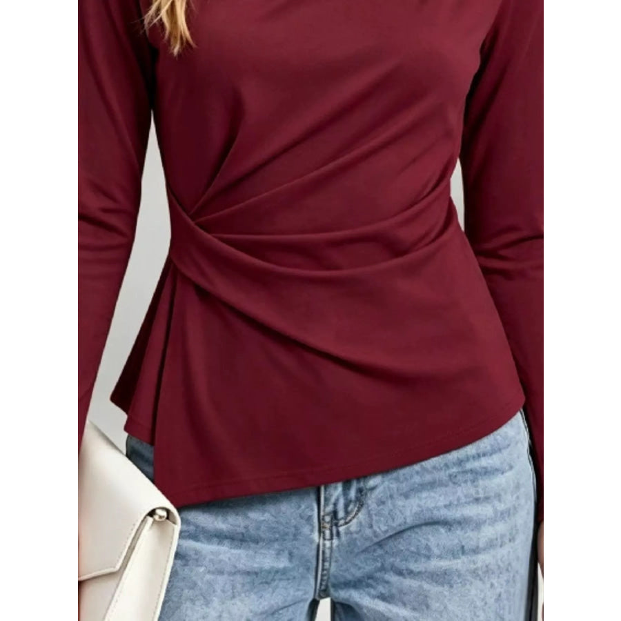 Ruched Waist Long Sleeve T-Shirt Apparel and Accessories