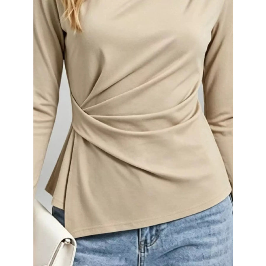 Ruched Waist Long Sleeve T-Shirt Apparel and Accessories
