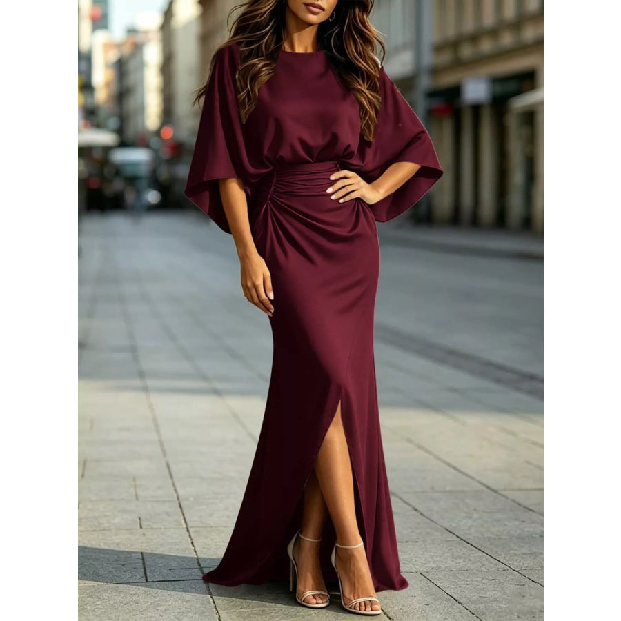 Ruched Waist Maxi Dress with Pockets