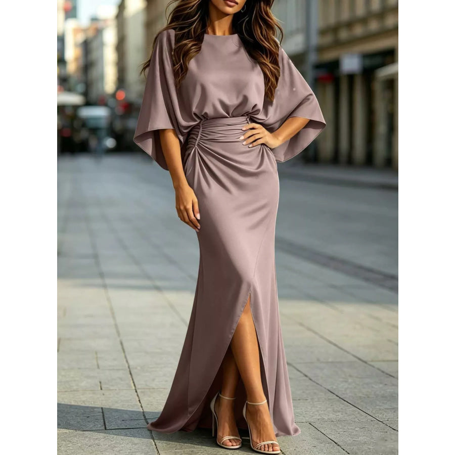 Ruched Waist Maxi Dress with Pockets Dusty Pink / S
