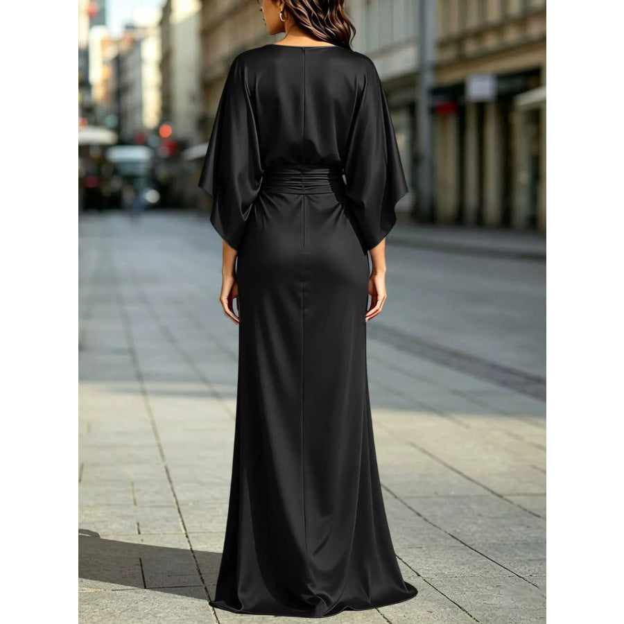 Ruched Waist Maxi Dress with Pockets