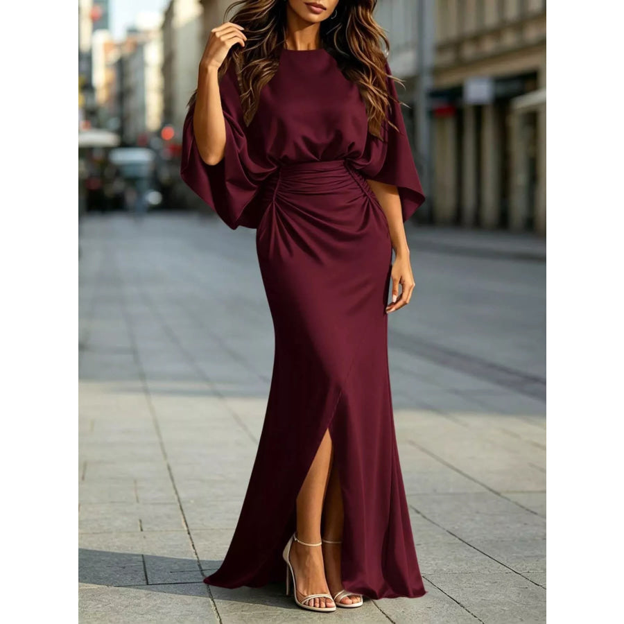 Ruched Waist Maxi Dress with Pockets