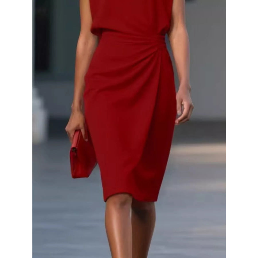 Ruched Waist Sleeveless Dress Apparel and Accessories