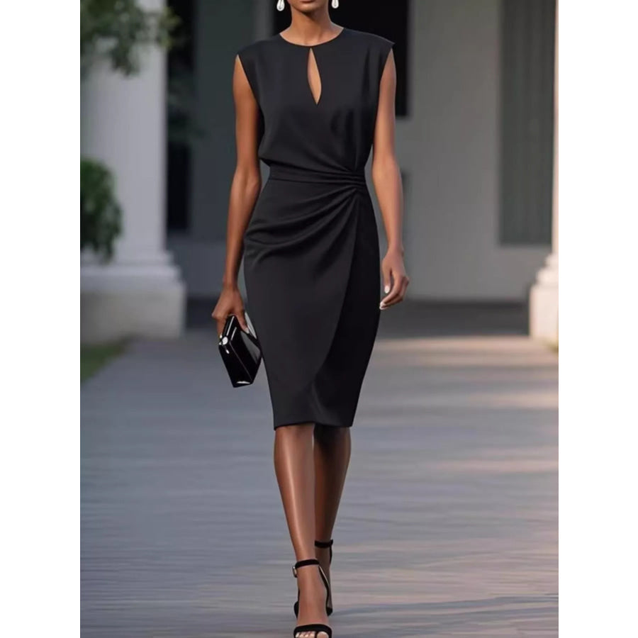 Ruched Waist Sleeveless Dress Black / S Apparel and Accessories