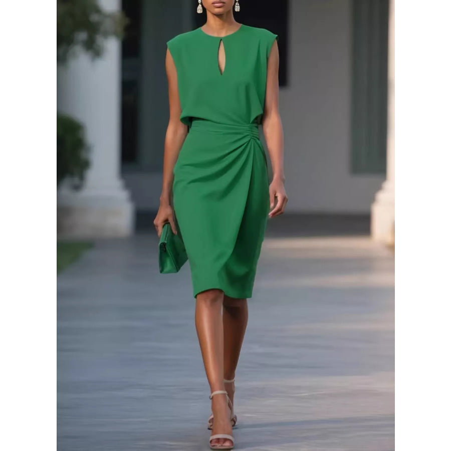 Ruched Waist Sleeveless Dress Dark Green / S Apparel and Accessories