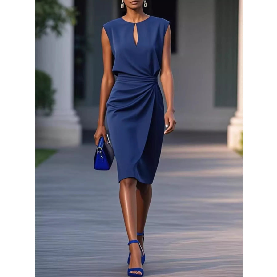 Ruched Waist Sleeveless Dress Navy / S Apparel and Accessories