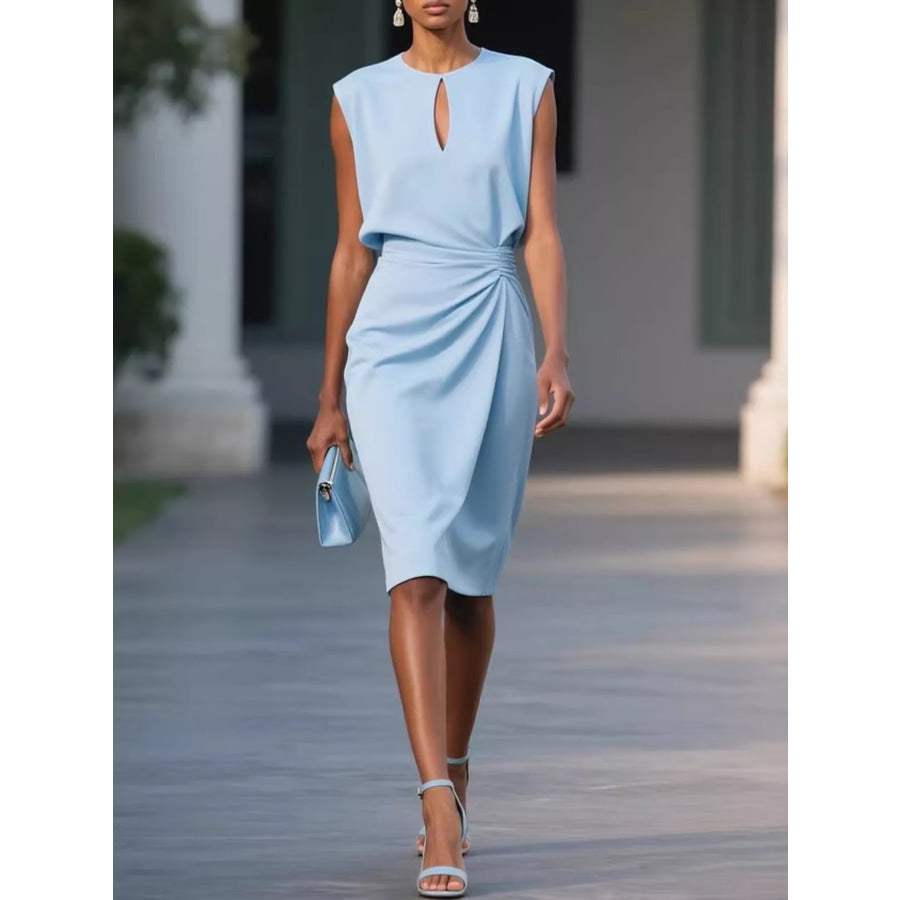 Ruched Waist Sleeveless Dress Pastel Blue / S Apparel and Accessories