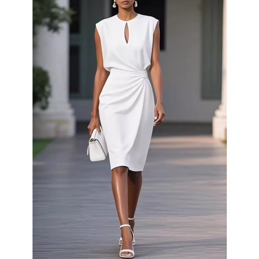 Ruched Waist Sleeveless Dress White / S Apparel and Accessories