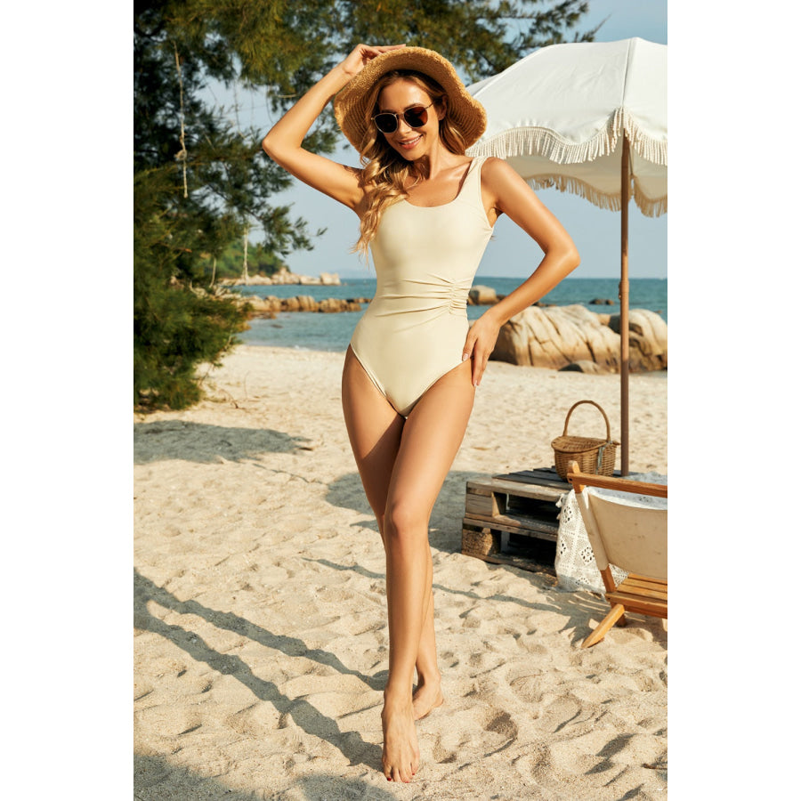 Ruched Wide Strap One - Piece Swimwear Apparel and Accessories