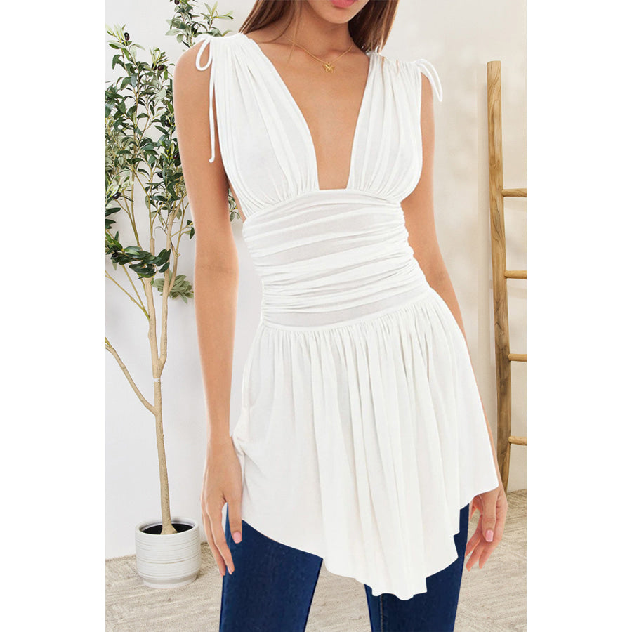 Ruched Wide Strap Tank White / S Apparel and Accessories