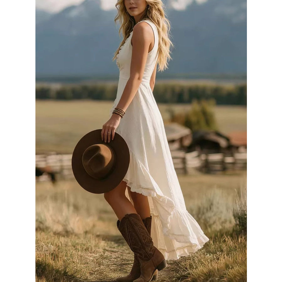 Ruffle Asymmetrical Hem Sleeveless Dress Apparel and Accessories