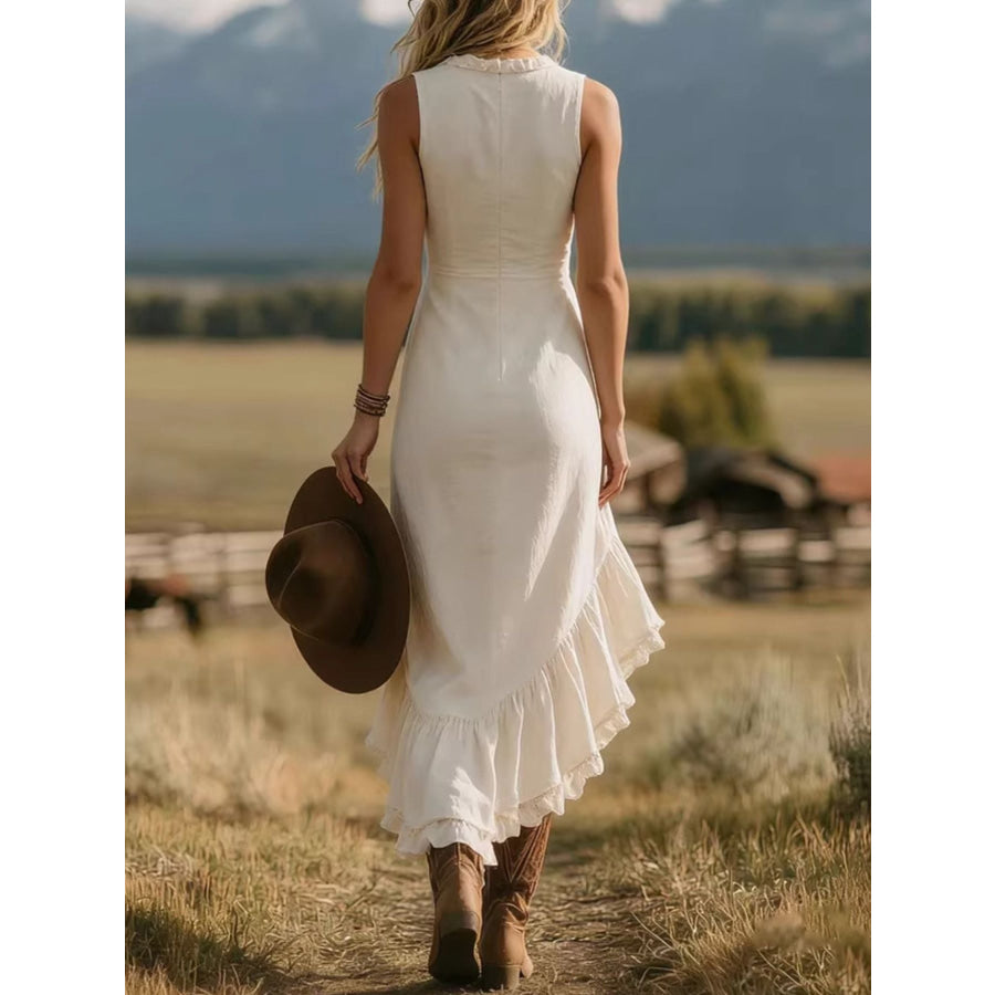 Ruffle Asymmetrical Hem Sleeveless Dress Apparel and Accessories