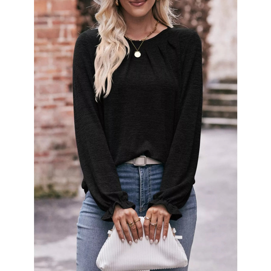 Ruffle Cuff Long Sleeve T-Shirt Apparel and Accessories