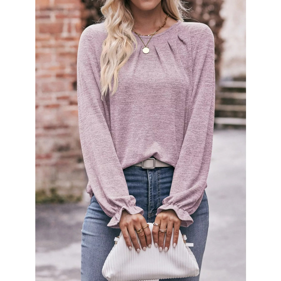 Ruffle Cuff Long Sleeve T-Shirt Pink Purple / S Apparel and Accessories