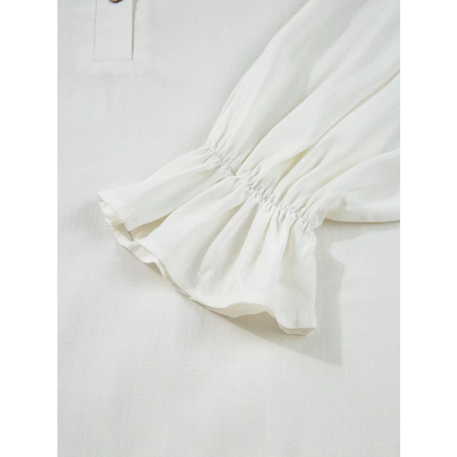 Ruffle Elastic Cuffs Puffy Long Sleeve Button Down Shirt Apparel and Accessories