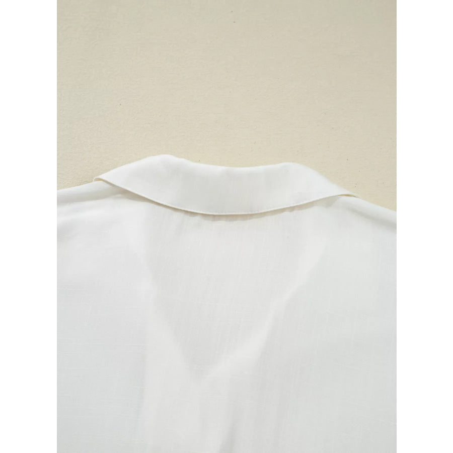 Ruffle Elastic Cuffs Puffy Long Sleeve Button Down Shirt Apparel and Accessories