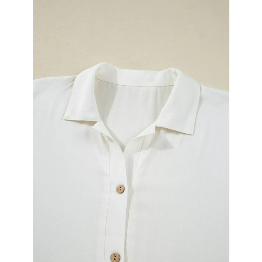 Ruffle Elastic Cuffs Puffy Long Sleeve Button Down Shirt Apparel and Accessories