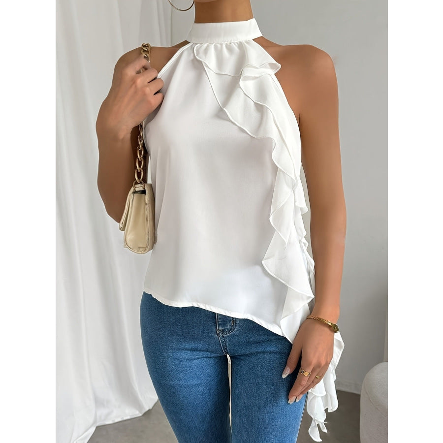 Ruffle Halter Neck Sleeveless Blouse Apparel and Accessories