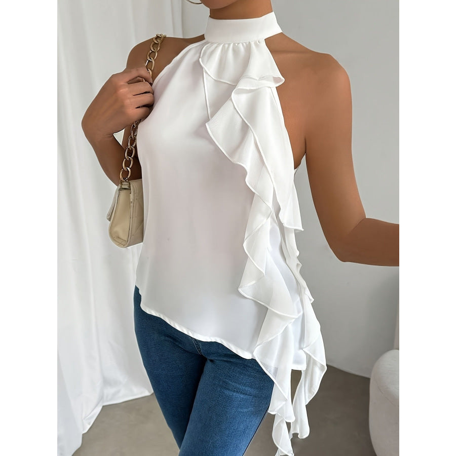 Ruffle Halter Neck Sleeveless Blouse Apparel and Accessories