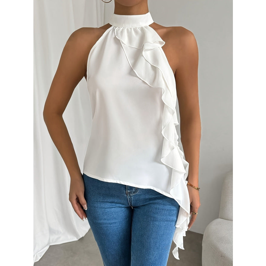 Ruffle Halter Neck Sleeveless Blouse Apparel and Accessories