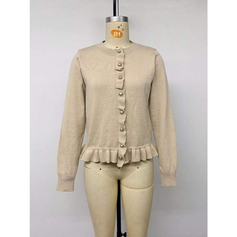 Ruffle Hem Button-Up Cardigan Apparel and Accessories