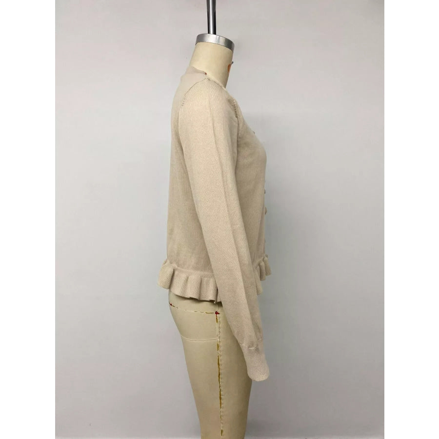 Ruffle Hem Button-Up Cardigan Apparel and Accessories