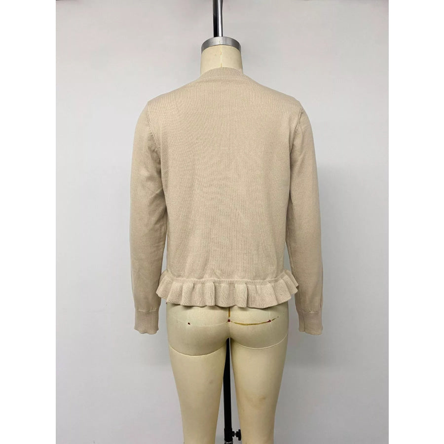 Ruffle Hem Button-Up Cardigan Apparel and Accessories