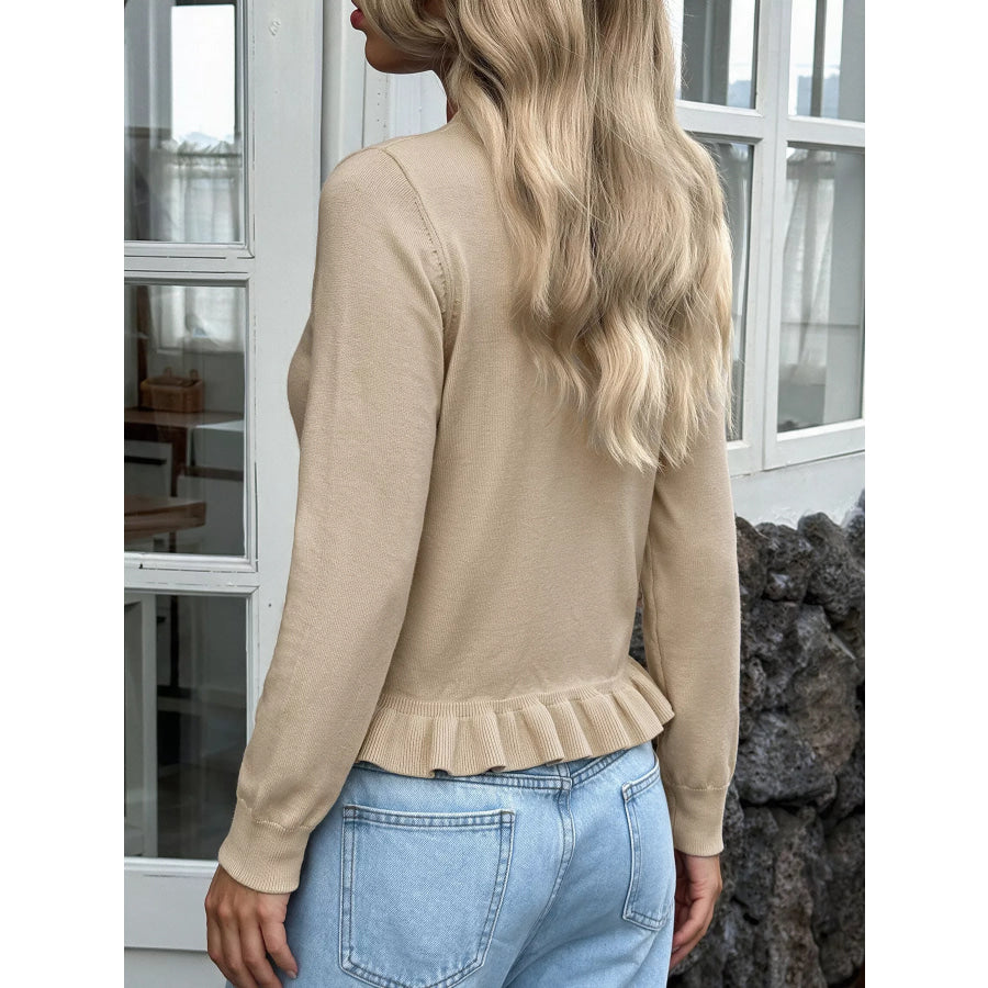 Ruffle Hem Button-Up Cardigan Apparel and Accessories