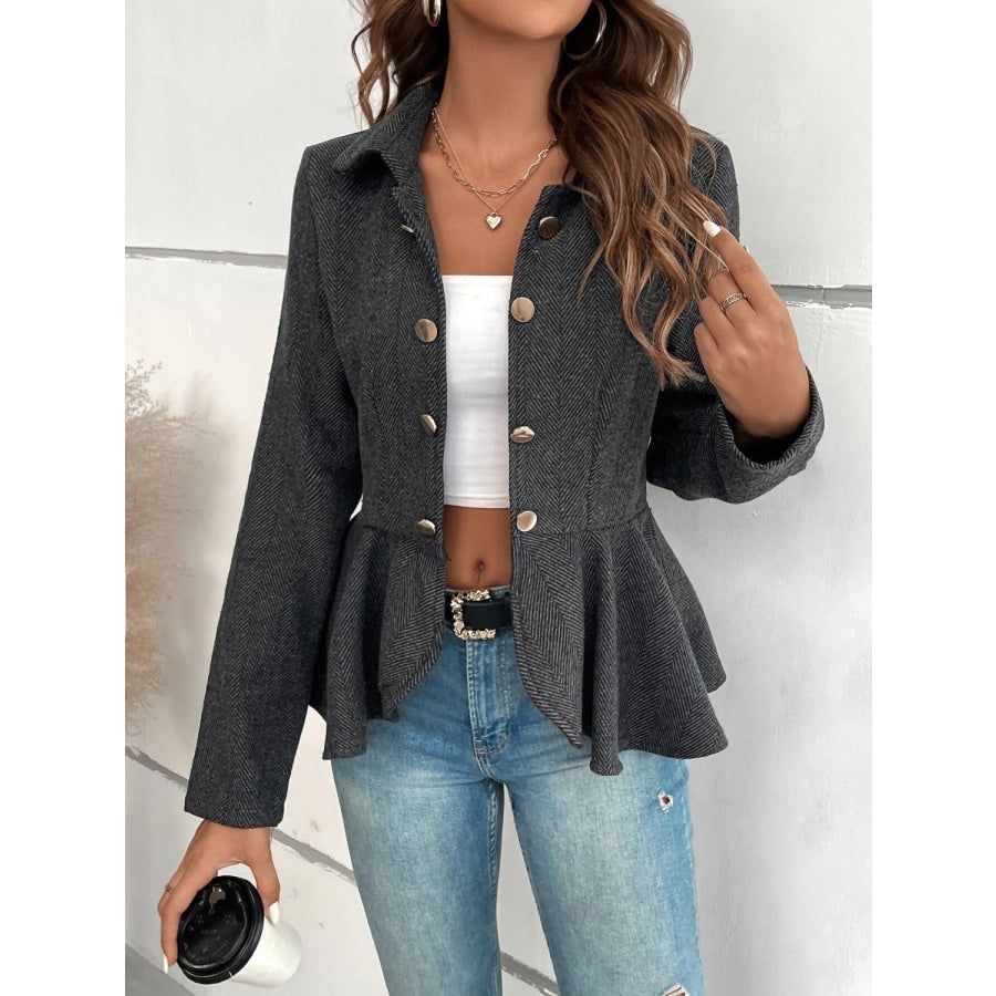 Ruffle Hem Collared Blazer Charcoal / S