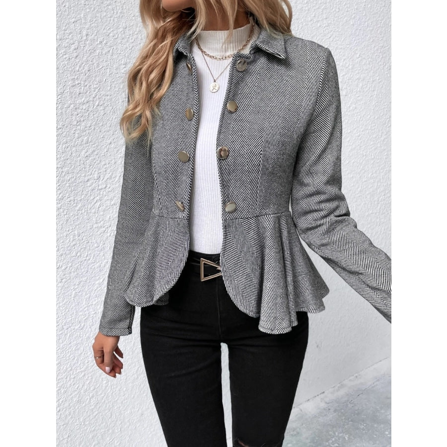 Ruffle Hem Collared Blazer Heather Gray / S