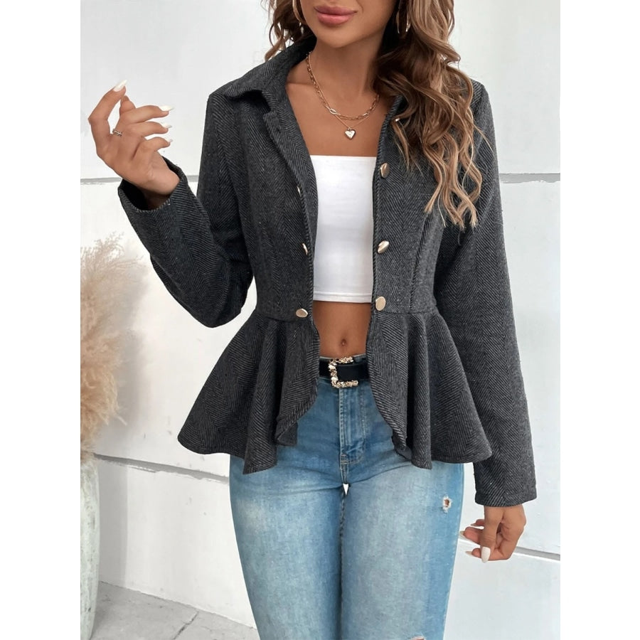 Ruffle Hem Collared Blazer