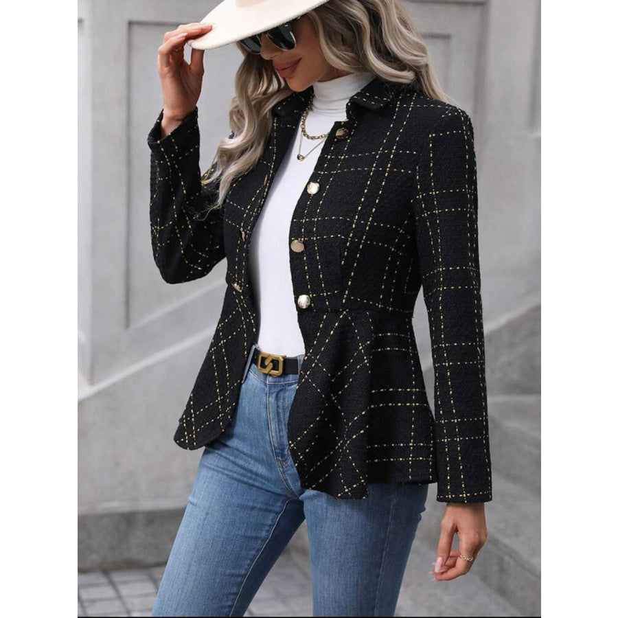 Ruffle Hem Collared Blazer Black / S