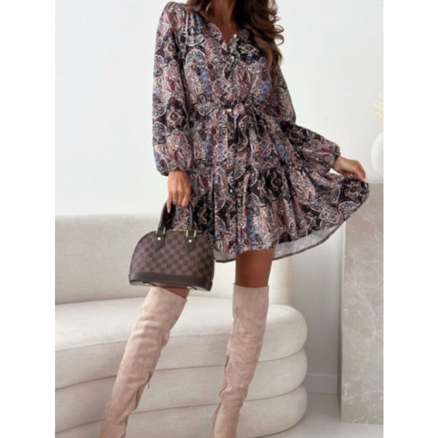 Ruffle Hem Floral Long Sleeve Dress Apparel and Accessories