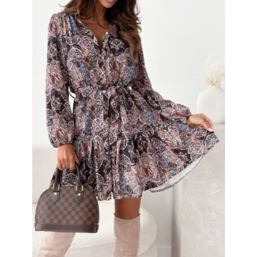 Ruffle Hem Floral Long Sleeve Dress Apparel and Accessories