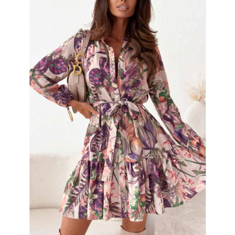 Ruffle Hem Floral Long Sleeve Dress Blush Pink / S Apparel and Accessories