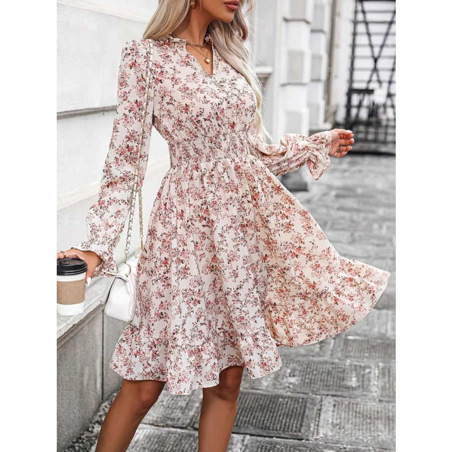 Ruffle Hem Floral Surplice Long Sleeve Dress Apparel and Accessories