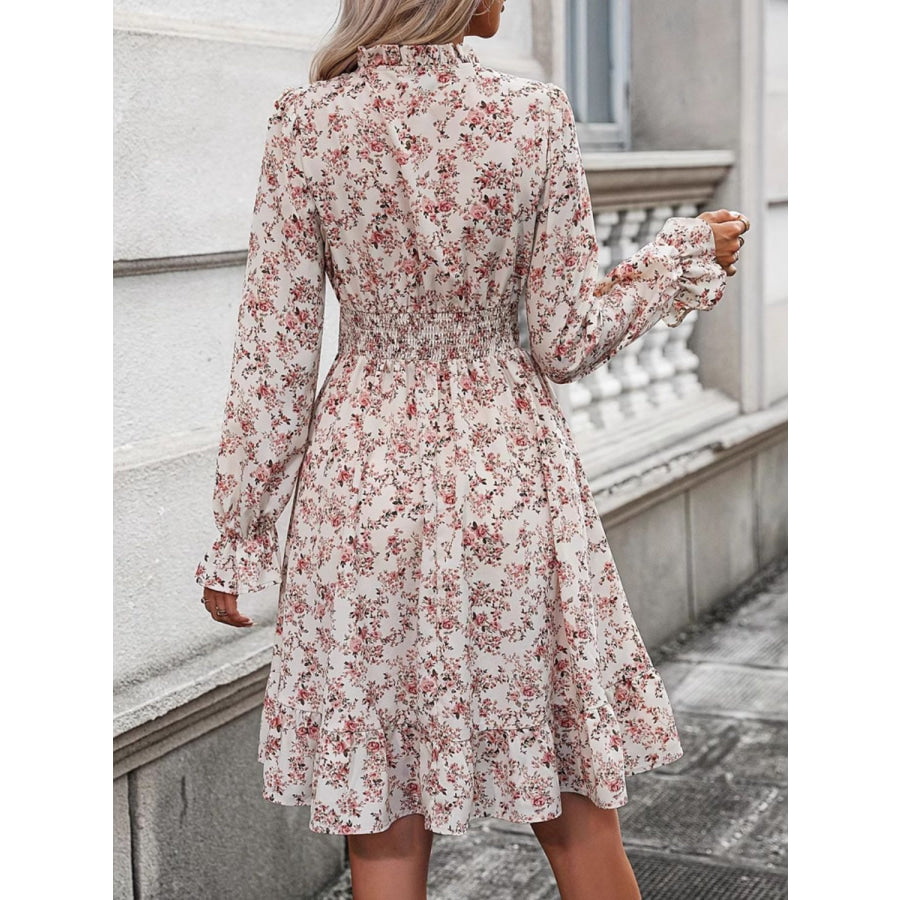 Ruffle Hem Floral Surplice Long Sleeve Dress Apparel and Accessories