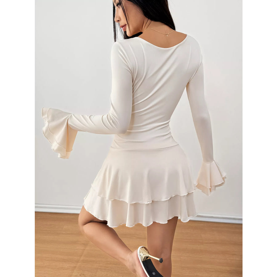 Ruffle Hem Flounce Sleeve Mini Dress Apparel and Accessories