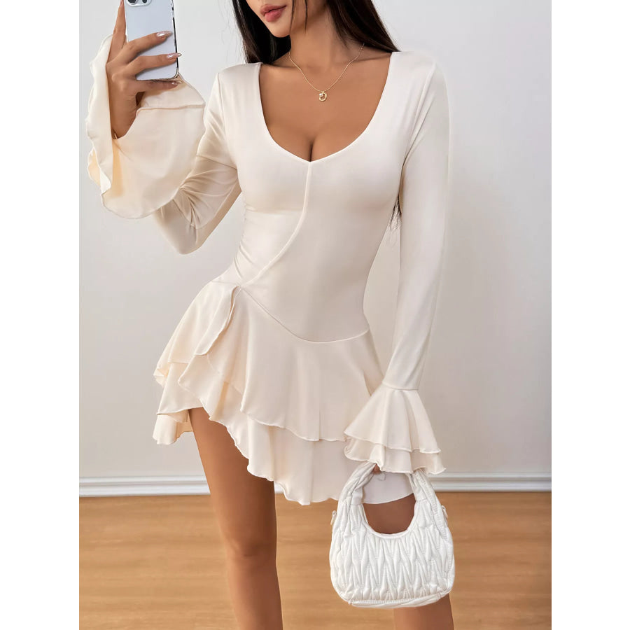 Ruffle Hem Flounce Sleeve Mini Dress Apparel and Accessories