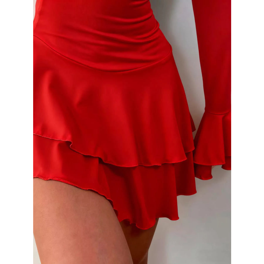 Ruffle Hem Flounce Sleeve Mini Dress Apparel and Accessories
