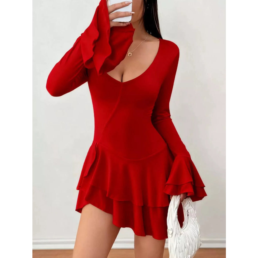 Ruffle Hem Flounce Sleeve Mini Dress Apparel and Accessories